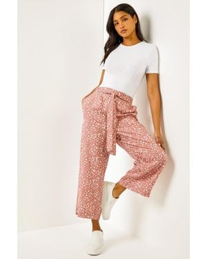 Roman Ditsy Floral Elastic Tie Waist Cropped Culottes - Multicolour