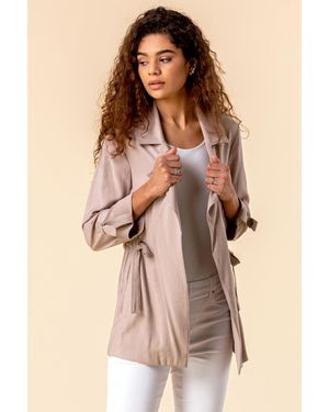 Roman 3/4 Sleeve Tie Waist Longline Jacket - Natural