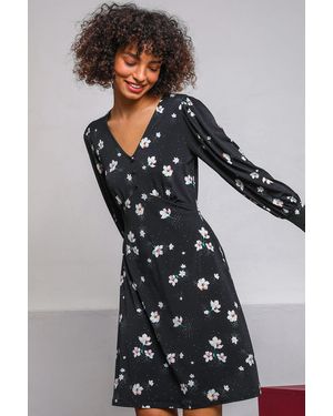 D.u.s.k Floral Print Fit & Flare Tea Dress - Black