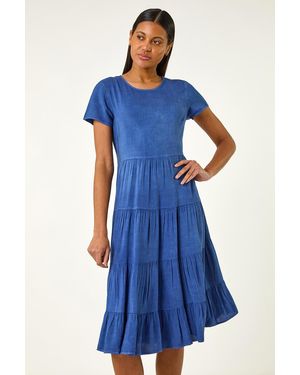 Roman Tiered Smock Midi Dress - Blue