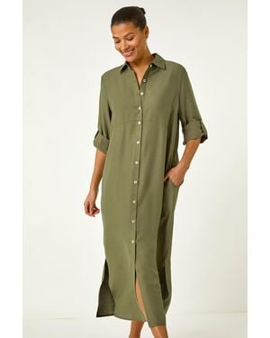 Roman Button Through Shirt Midi Dress - Green