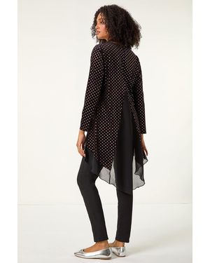 Roman Glitter Spot Print Chiffon Hem Tunic Top - Black