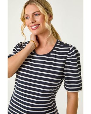 Roman Petite Stripe Ruched Top - Black