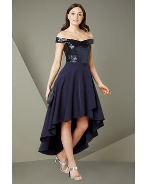 Roman Sequin Bardot Gown - Blue
