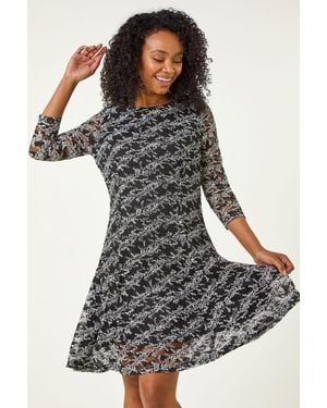 Roman Petite Ditsy Floral Print Dress - Blue
