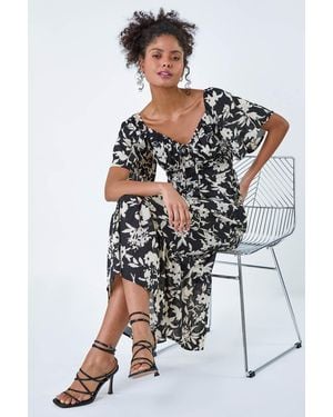 D.u.s.k Floral Print Frill Hem Midi Dress - White