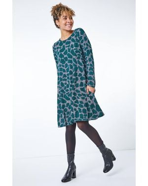 Roman Petite Leopard Print Mini Swing Dress - Blue
