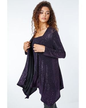 Roman Sequin Sparkle Waterfall Stretch Jacket - Blue
