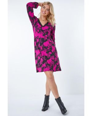 D.u.s.k Floral Lace Trim Jersey Dress - Pink