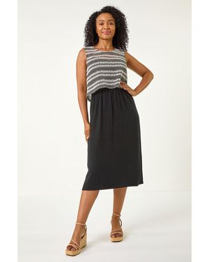 Roman Petite Contrast Overlay Midi Dress - Black