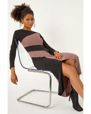 D.u.s.k Colour Block Stripe Stretch Midi Dress - White