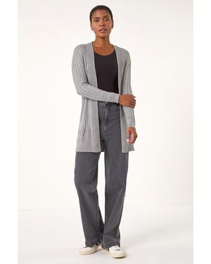 Roman Longline Ribbed Open Cardigan - Blue
