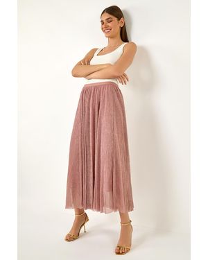 Roman A-Line Shimmer Stretch Midi Skirt - Pink