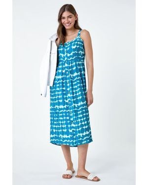 Roman Tie Dye Spot Print Midi Sundress - Blue