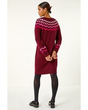 Roman Chevron Pattern Knit Knee Dress - Red