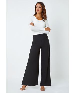 Roman Wide Leg High Waisted Stretch Fit Palazzo Trousers - Black