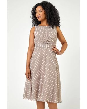 Roman Petite Spot Print Buckle Detail Chiffon Dress - Multicolour