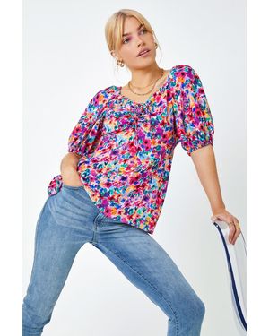 D.u.s.k Floral Print Ruched Tie Detail Top - White