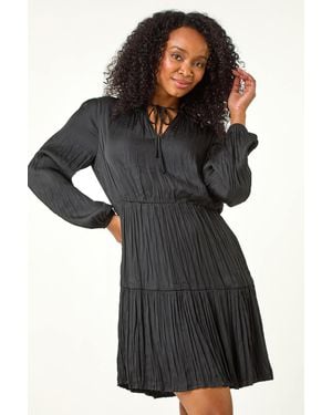 Roman Petite Crushed Pleat Tier Dress - Black