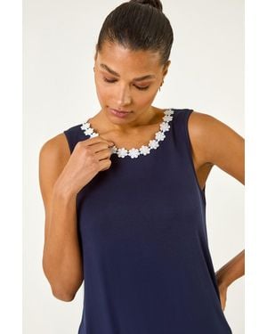 Roman Daisy Neck Trim Vest Top - Blue