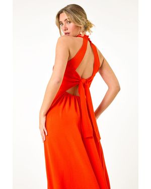 D.u.s.k Tie Back Halterneck Midi Dress - Red