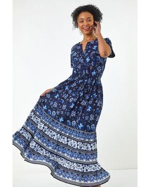 Roman Petite Floral Print Midi Dress - Blue