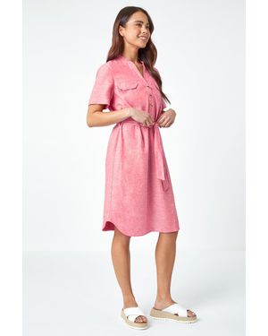 Roman Petite Linen Blend Shirt Shift Dress - Pink