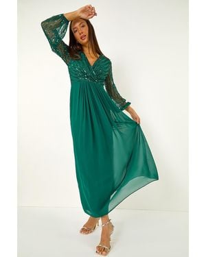 Roman Sparkle Bead Embellished Maxi Dress - Green