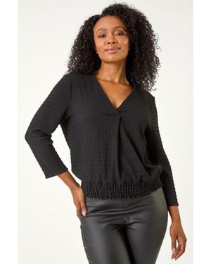 Roman Petite Textured Blouson Top - Black