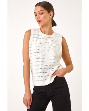Roman Floral Knit Top - White