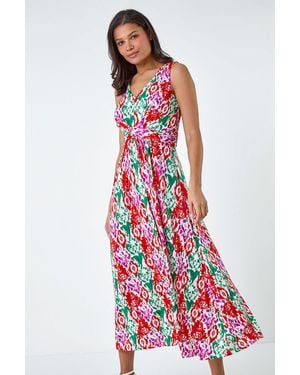 Lilly-and-Hope Aztec Print Twist Waist Midi Dress - Red