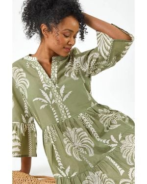 Roman Petite Tropical Tiered Dress - Green