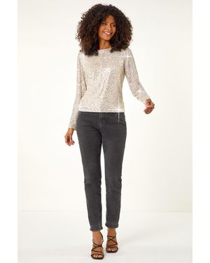 D.u.s.k Sequin Long Sleeve Stretch Top - Brown