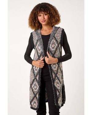Roman Diamond Hooded Knit Gilet - Black