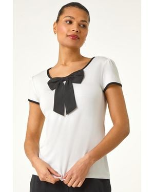 Roman Bow Front Stretch Top - White