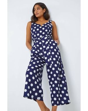 Roman Spot Print Belted Jumpsuit - Blue