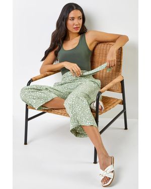 Roman Ditsy Floral Elastic Tie Waist Cropped Culottes - Multicolour