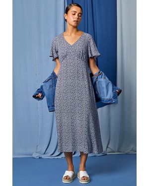 Roman Petite Ditsy Paisley Midi Dress - Blue