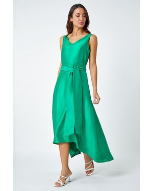 Roman Dipped Hem Fit & Flare Dress - Green