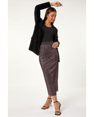 Roman Foil Plisse Pleated Pencil Skirt - Black