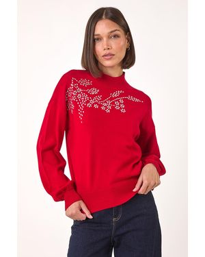 Roman Floral Hotfix Detail Knit Jumper - Red