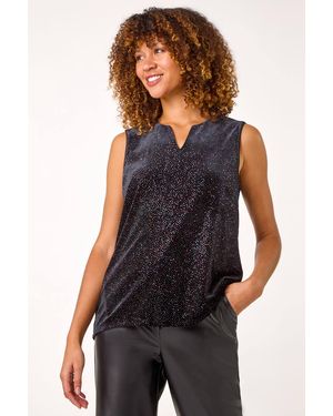 Roman Velvet Glitter V-Neck Stretch Top - Blue