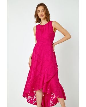 Roman Sleeveless Jacquard Dipped Hem Midi Dress - Pink