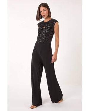 Roman Sequin Twist Front Jumpsuit - Blue