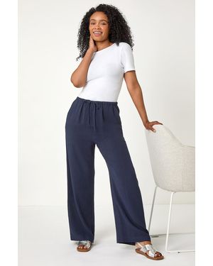 Roman Petite Linen Mix Wide Leg Trouser - Blue