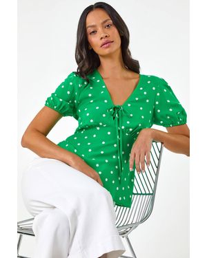 D.u.s.k Spot Print Tie Front Top - Green