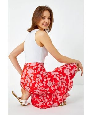 Roman Floral Frill Detail Wrap Skirt - Red