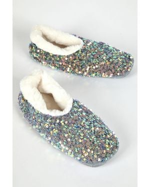 Roman Sequin Faux Fur Lofty Slippers - Blue