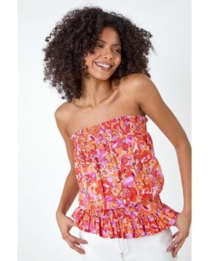 D.u.s.k Floral Print Stretch Bandeau Top - Red