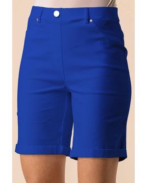 Roman Elastic Waist Turn Up Stretch Shorts - Blue